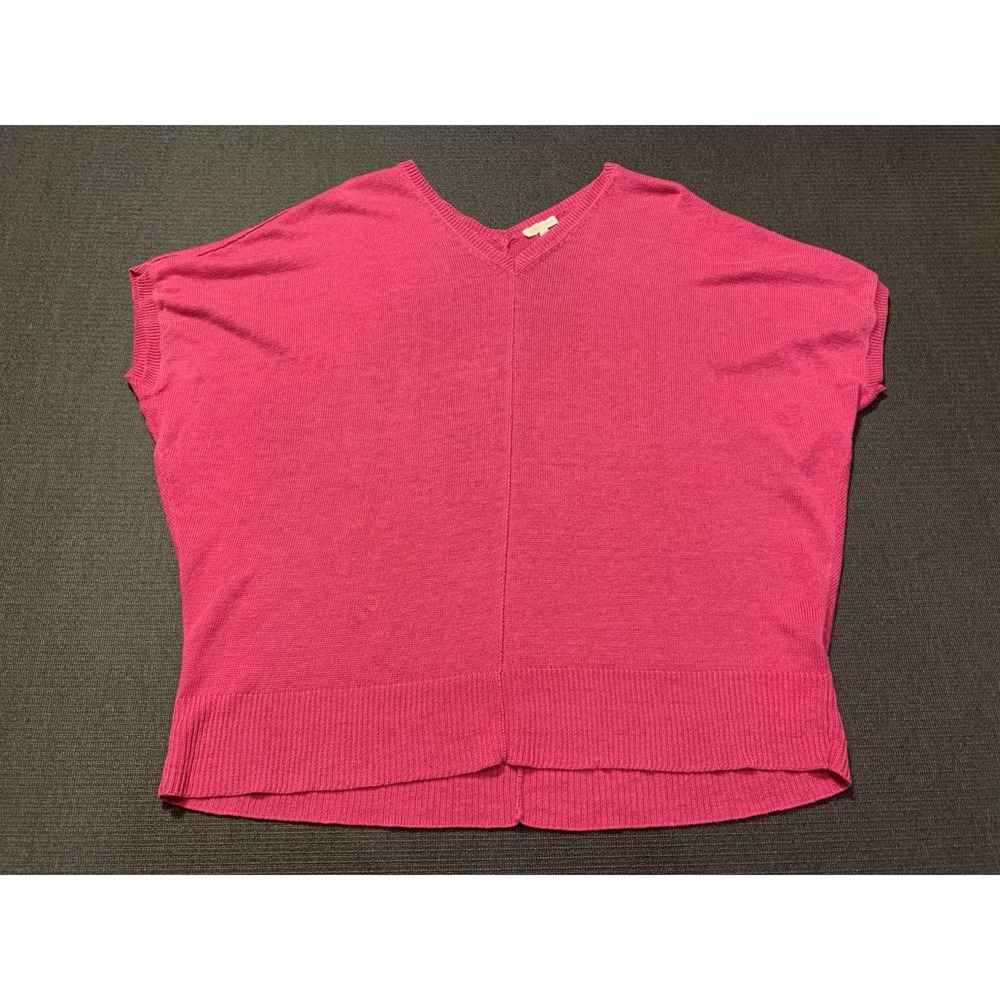 EILEEN FISHER Linen Pullover Sweater Womens Sz M Pink Relaxed Tunic‎ V-Neck Boxy